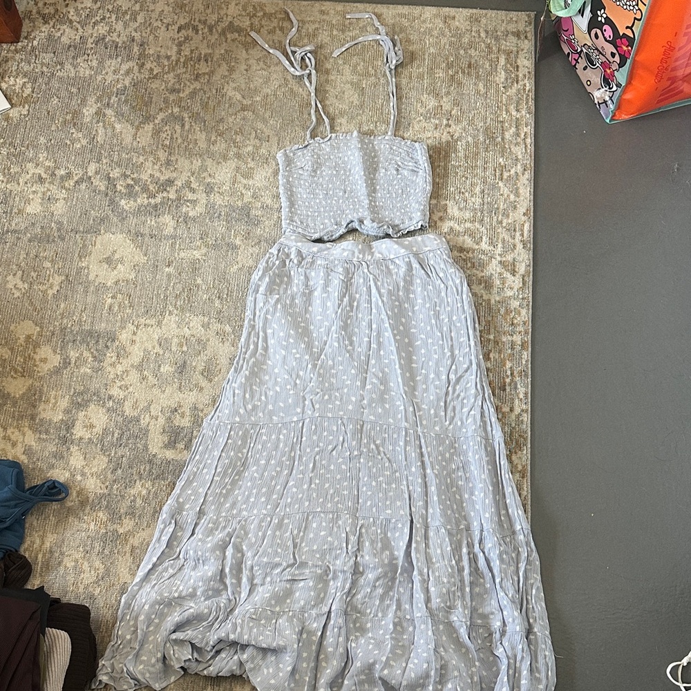 Abercrombie & Fitch Light Blue with White Dots Matching Top and Skirt Set